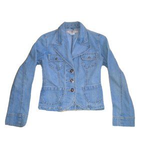 Vintage YMI Cropped Blue Denim Jean Distressed Jacket Womens